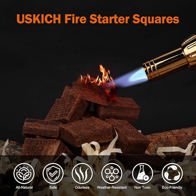 USKICH Fire Starter Squares 72Pcs,Natural Fire Starters for Campfires,Grill,BBQ,Wood Stove -Waterproof,Weather Resistant Fire Starters for Fireplace-Camping Firestarter Cubes Accessories Kit