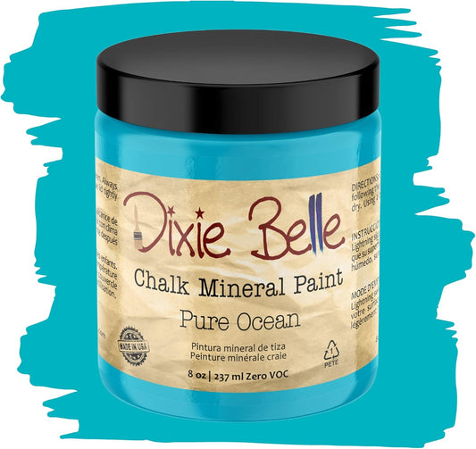 Dixie Belle Paint Company Chalk Finish Furniture Paint - Pure Ocean (8oz) - Matte Bright Teal Chic Chalk Mineral DIY Furniture Paint