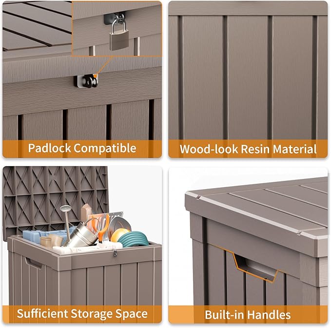 EasyUp 51Gal Outdoor Deck Box, Lager Patio Storage Box Indoor and Outdoor Use,Resin Storage Bin for Patio Furniture Cushions Garden Tools, Package Delivery (Gray)