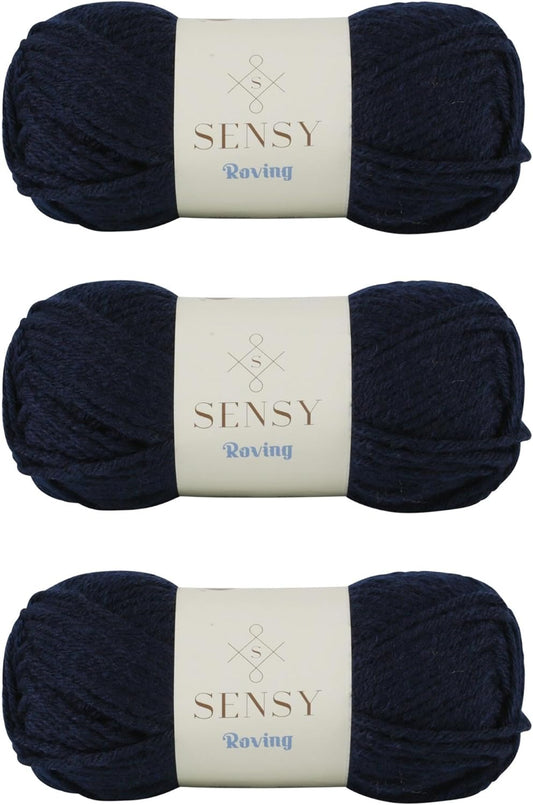 3 Skeins of Sensy Roving Yarn, 3.5 oz, 132 Yards, Gauge 5 Bulky (Navy Blue)