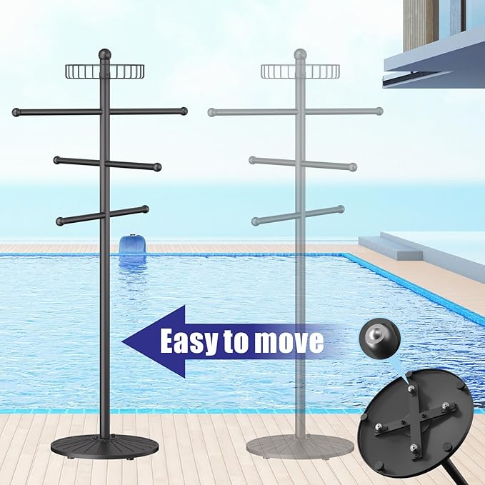 Weighted Pool Towel Rack Outdoor 20 lbs, Removable Pool Towel Holder, Towel Tree for Beach, Pool Outside.
