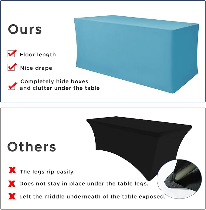 Nasitos Fitted Table Covers Stretch Spandex - 96 x 30 Inch - 2 Pack Turquoise Rectangle Table Clothes for 8 Foot Folding Tables, Fabric Tablecloths for Parties, Trade Show, Craft Show