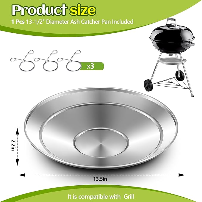 1 Pcs 13-1/2" Diameter Ash Catcher Pan Ash Pan for Charcoal Grill Compatible with Weber for Grill Replacement Parts
