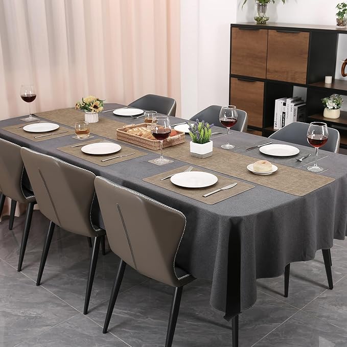 Table Runners 94 Inches Long, Dual-Sided Faux Leather Farmhouse Table Runner Waterproof Heatproof Non-Slip for Living Room Party Home Decor Holiday Decorations(Gray Beige, 15 x94 Inch)