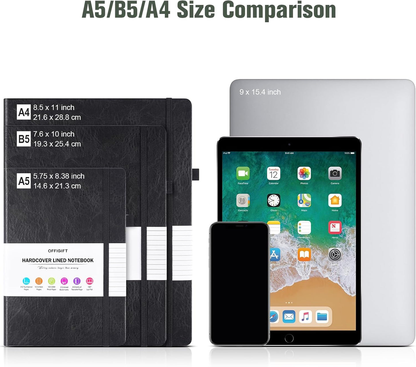 College Ruled Notebook, Large A4 Hardcover Leather Journal, 312 Numbered Pages Writing Journal, 100gsm No Bleed Paper, Lined Journal Notebook for Women Men School Office, 8.5''×11'', Green