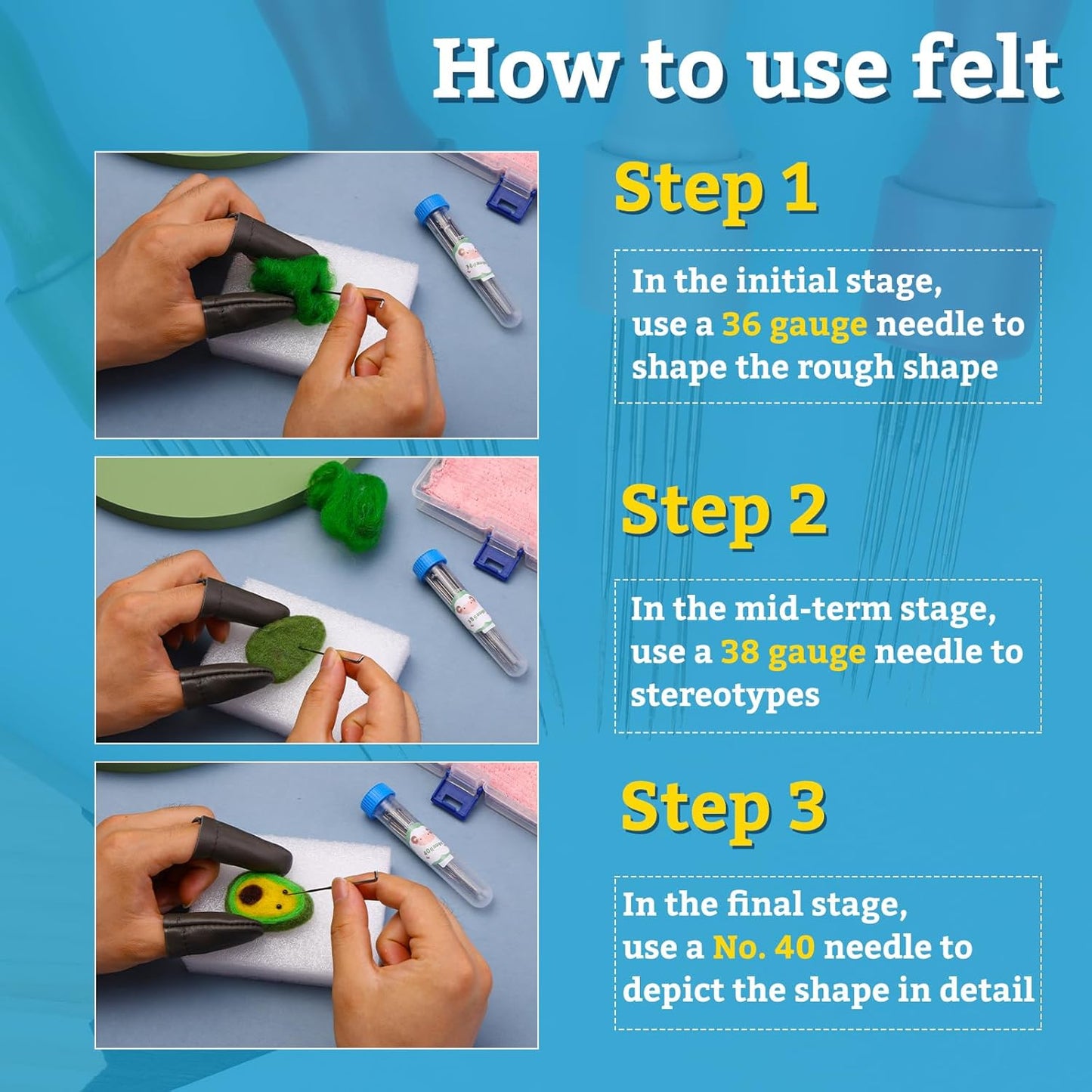 IMZAY 60 Pcs Wool Felting Needles, 3 Sizes Felting Needles with Wooden Handle, Needle Felting Tools, Wool Needle Felting Supplies, Needle Felting Tools, Perfect for DIY Felting Wool Projects