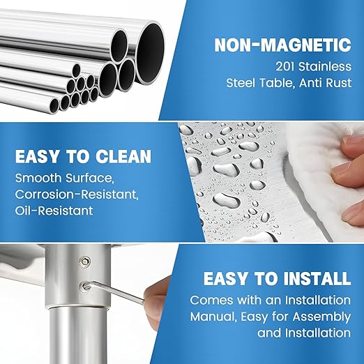 Stainless Steel Table for Prep & Work with 4 Caster Wheels with Backsplash 24 x 30 NSF Metal Commercial Kitchen Adjustable Under Shelf Worktable for Restaurant Home Outdoor