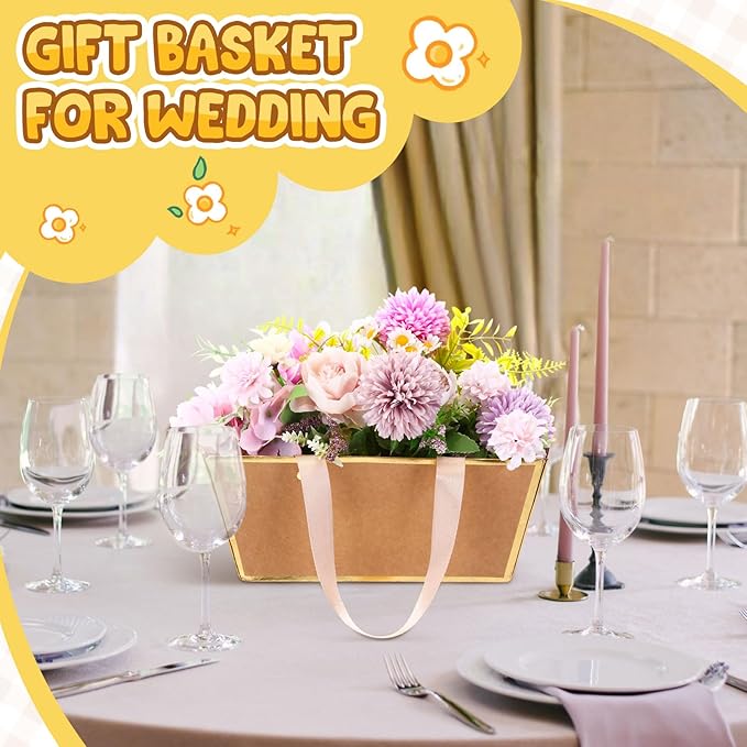 Pinkunn 48 Pcs Basket for Gifts Empty DIY Bulk Party Gift Basket Kit with Handles Market Trays for Packages Wrapping Wedding Party Anniversary Display(Brown, Gold,Classic)