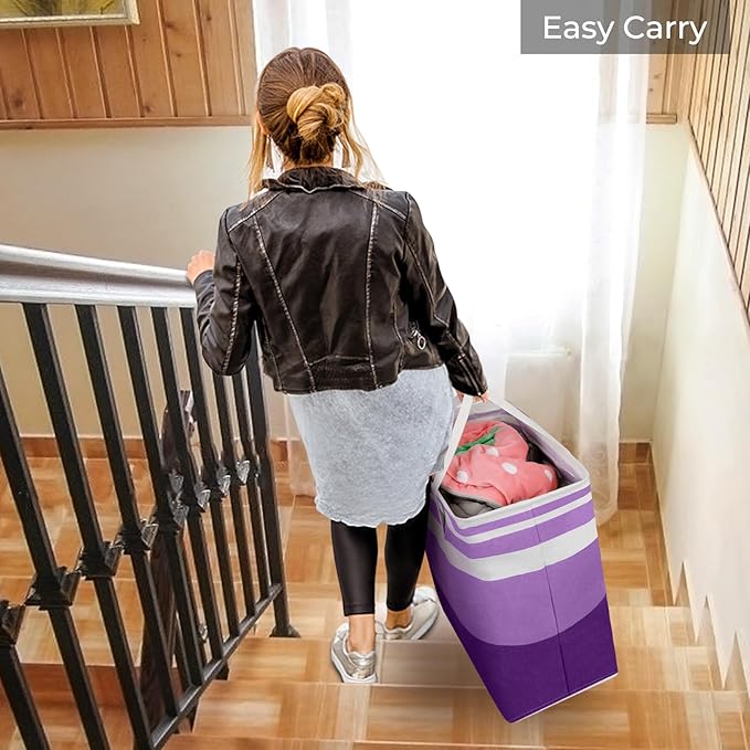 HomeHacks 2 Pack Large Laundry Baskets, Waterproof, Freestanding Laundry Hampers, Collapsible Clothes Hamper with Reinforced Handles in Laundry, College Dorm, Bathroom, Bedroom (Purple, 125Lx2)