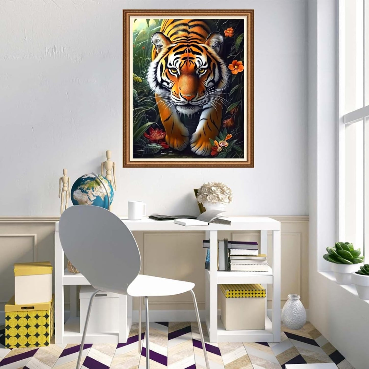 Disnesart Cross Stitch Stamped Full Embroidery Kits DIY 11CT Cotton Thread Printed DIY Needlepoint Kits Craft Needlework Set Cross-Stitch Stamped Sets-Forest Tiger 16x20 inch