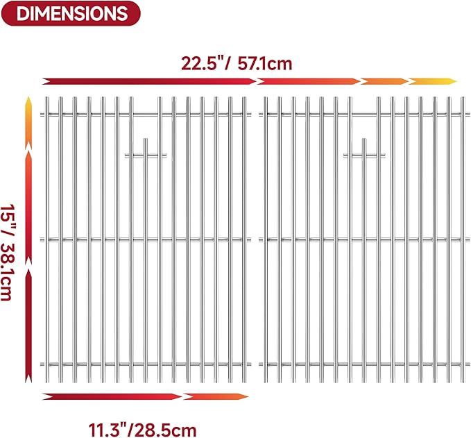 15''D x 22.5''W Grill Grates Replacement for Weber Spirit 200 Series,Silver Stainless Steel Grill Grate for Weber Part Numbers 7521，2Pack Grill Grates for Kenmore Models: 141.15221