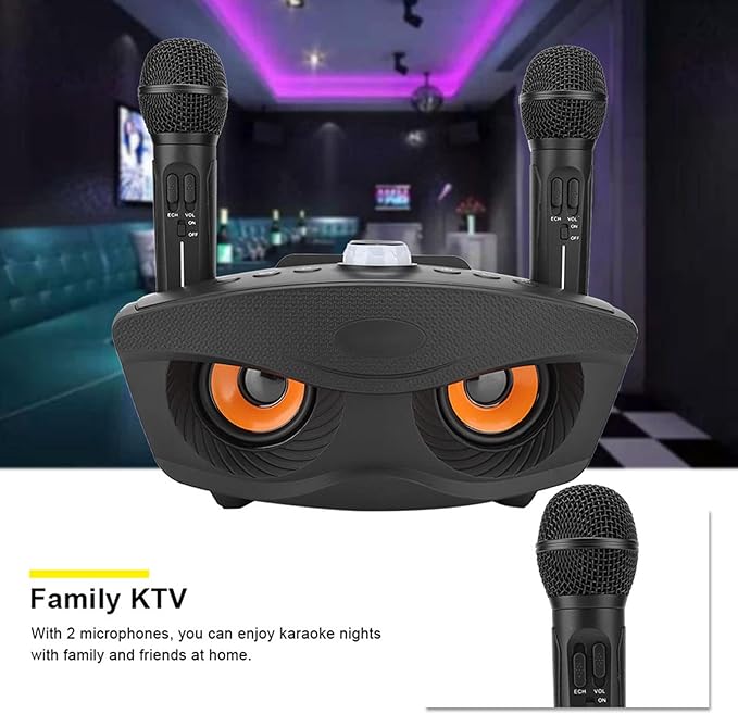 Speaker, KTV Karaoke Speaker with 2 Microphones for Home Party, 3000mAh Battery 10M Wireless Connection AUX Input USB Support (Black)