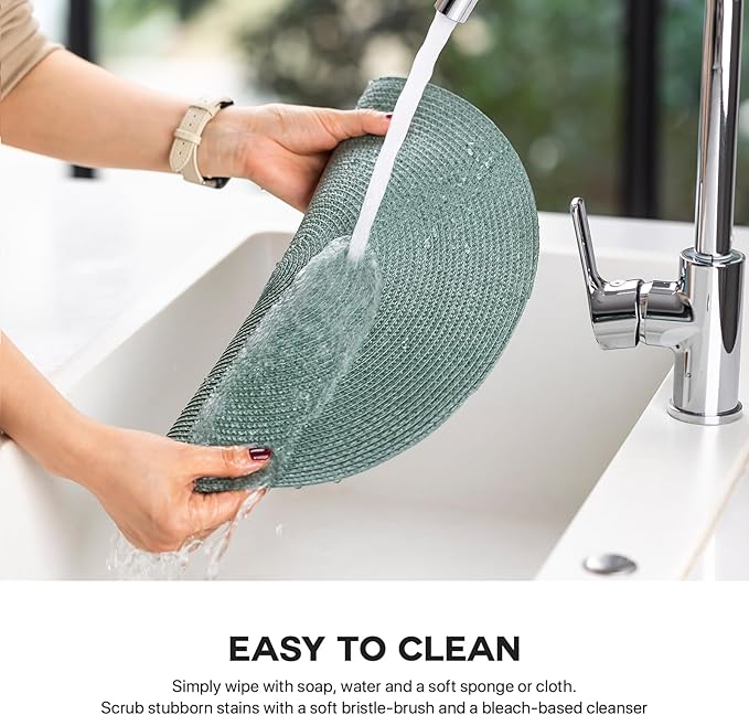 Round Placemats Set of 12 Plastic Woven Placemats Washable Wipeable Table Mats for Dining Table Heat Resistant Non-Slip Circle Place Mats (Dusk Green)