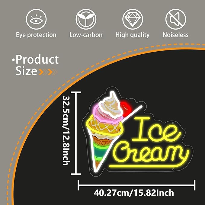 Ice Cream Neon Sign for Wall Decor, Ice Cream Led Signs, Dimmable USB Powered Neon Light Sign for Home, Business, Shop, Bar Pub, Store