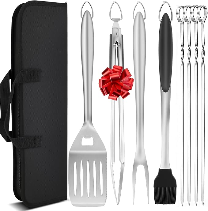 9Pcs Heavy Duty Stainless Steel Grill Accessories, Professional Barbecue Accessories BBQ Grill Tools Set with Portable Bag, Grilling Gifts for Men Dad Him,BBQ Utensils for Backyard Outdoor Camping