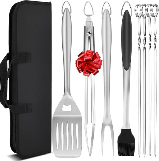 9Pcs Heavy Duty Stainless Steel Grill Accessories, Professional Barbecue Accessories BBQ Grill Tools Set with Portable Bag, Grilling Gifts for Men Dad Him,BBQ Utensils for Backyard Outdoor Camping