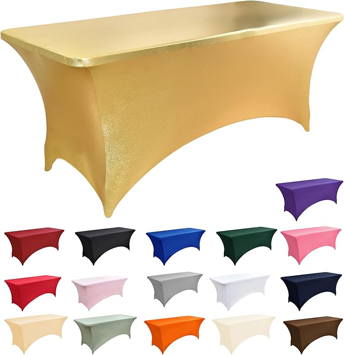 10-Pack 8ft Spandex Table Covers for Rectangle Folding Tables - Washable Elastic Tablecloth - Ultimate Fitted Table Protector for Parties, Trade Shows, Banquet, and Wedding