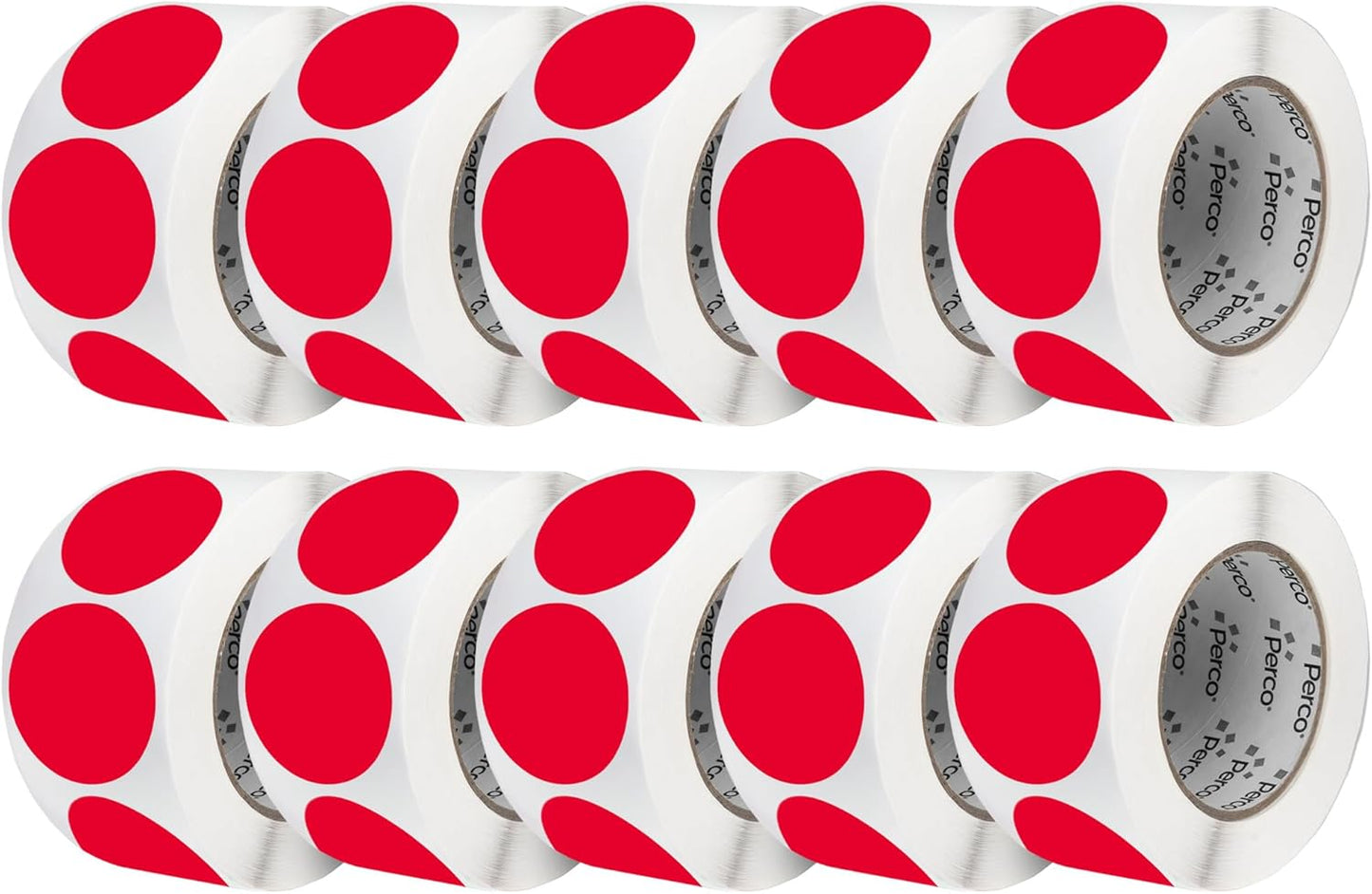 Perco Red 3-Inch Perforated Circle Dot Sticker Labels — 10 Rolls, 5,000 Round Stickers — with Permanent Adhesive for Moving Boxes, Sale Signage, Displays, Status Messaging—Made in USA