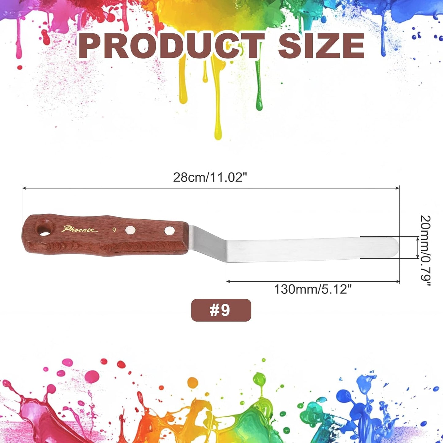 MECCANIXITY Pack of 1 Large Palette Knife No.9, 11" Long Palette Knives with Stainless Steel Flexible Spatula Pallet Knife and Wood Handle for Scraping, Mixing, Oil Acrylic Painting Canvas