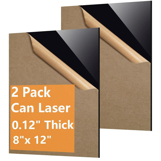2 Pcs Black Acrylic Sheets for Laser Cutting 3mm 1/8 in Thick 8×12in Hard Acrylic Sheets with Protective Paper for Handcrafts Signs