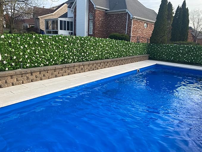 Expandable Fence Privacy Screen for Balcony Patio Outdoor,Decorative Faux Ivy Fencing Panel,Artificial Hedges (Single Sided Leaves) (4, White Flowers)