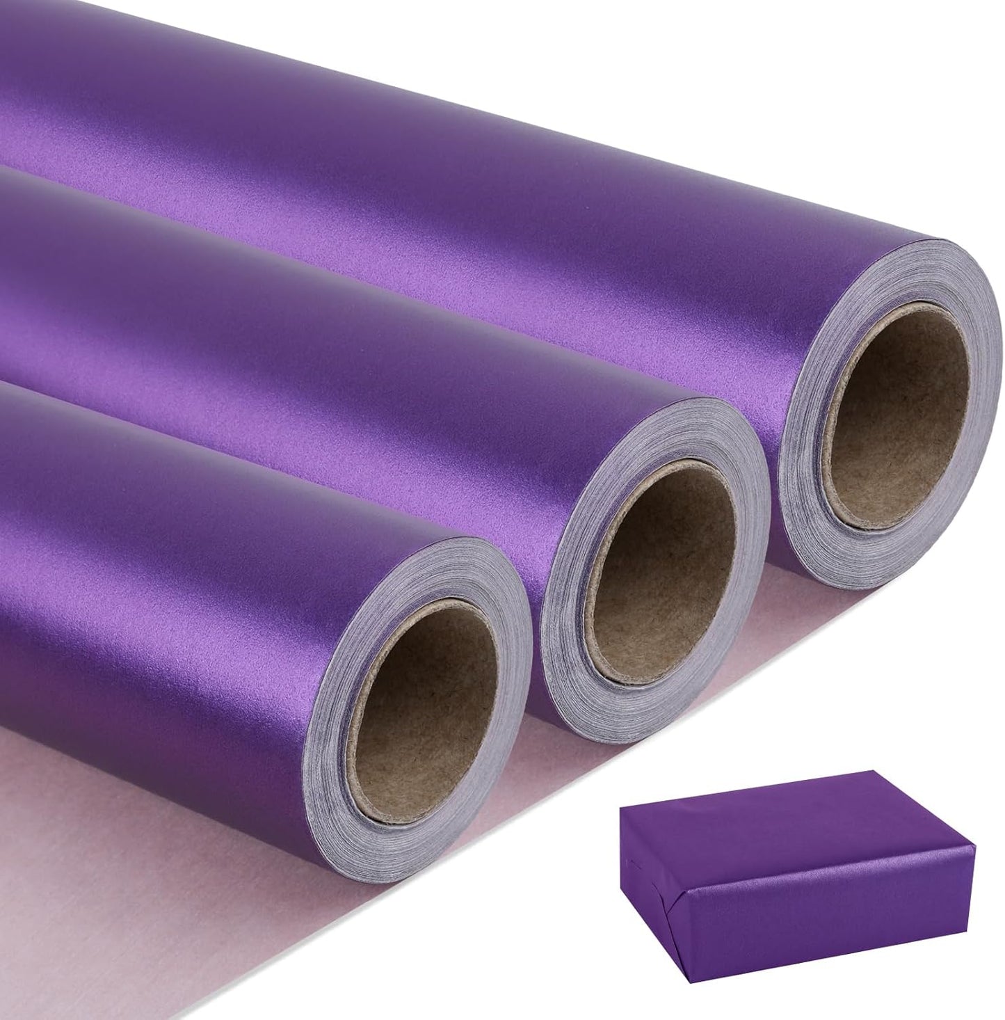 NESCCI Deep Purple Matte Wrapping Paper,Solid Color Pearly-Lustre Paper-3 Roll,17 Inches X 32.8 Feet Per roll.Gift Wrapping Paper,Perfect for Wedding,Valentine's Day,Birthday, Christmas,Baby Shower