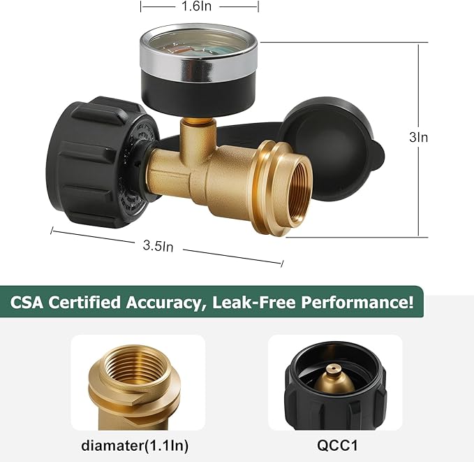 Propane Tank Gauge 2 Pack with Leak Detector Universal LP Gas Level Indicator for 5-40LB Tanks for BBQ Grill RV Camper Heater QCC1 Type 1 Connection