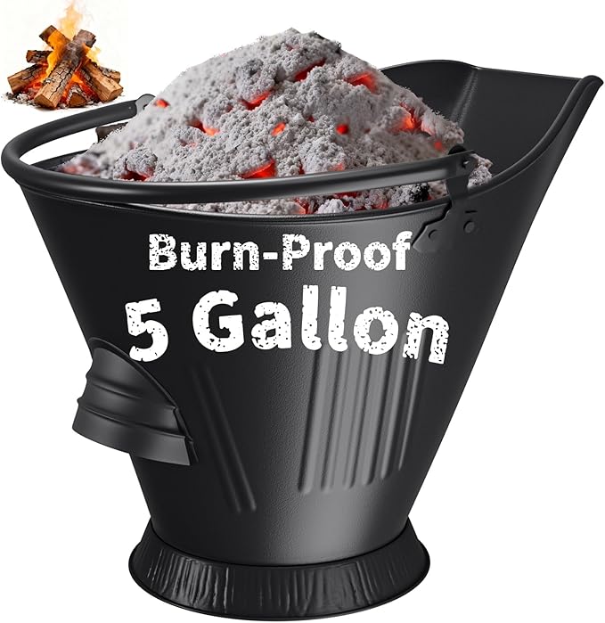 AMAGABELI GARDEN & HOME XXL 5-Gallon Ash Bucket for Fireplace Metal Coal Bucket Wood Stove Charcoal Bucket Hot Ashes Can Pail Fireside for Fire Pit Firewood Burning Indoor Outdoor Grill Hearth Tools