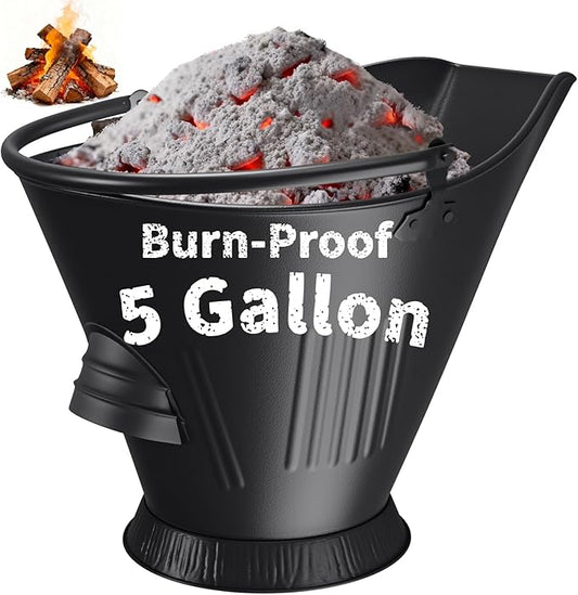 AMAGABELI GARDEN & HOME XXL 5-Gallon Ash Bucket for Fireplace Metal Coal Bucket Wood Stove Charcoal Bucket Hot Ashes Can Pail Fireside for Fire Pit Firewood Burning Indoor Outdoor Grill Hearth Tools