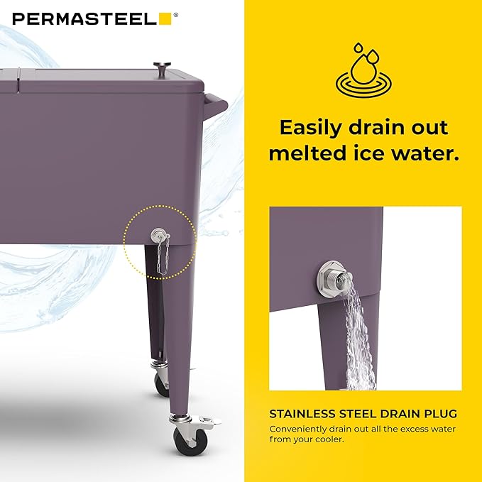 Permasteel 80 Quart Party Cooler, Rolling Ice Chest with Wheels and Handles for Indoor Outdoor Patio