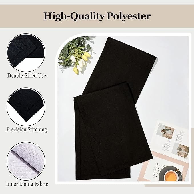 Mebakuk Linen Farmhouse Table Runner Large Burlap Style Soft and Waterproof Decorative Fabric Runner for Outdoor Wedding and Dinner (14 x 132 Inch, Black)