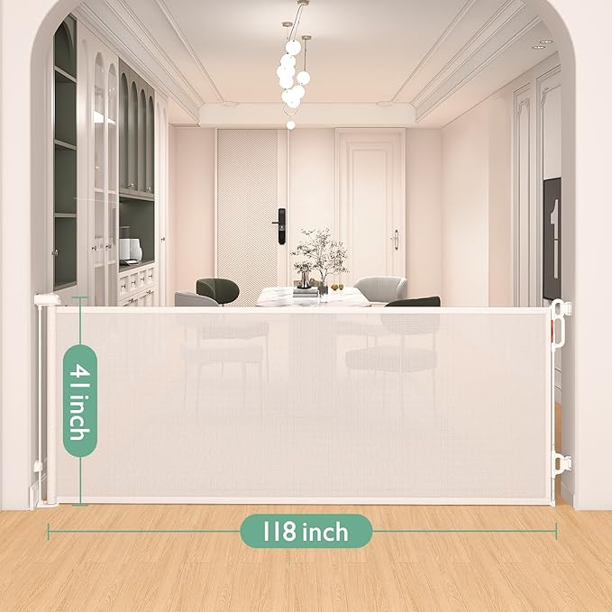 Momcozy Baby Gate 41'' Tall 118'' Wide 【 Extra Wide 】 for Large Opening Retractable Baby Gates for Child and Large Pets Safety Dog Gate for Stairs, Doorways, Hallways, Indoor, Outdoor