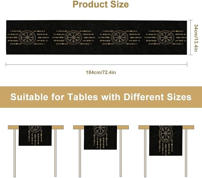 Viking Table Runner, Nordic Symbol Mysterious Aesthetic Table Runner for Kitchen Daily Dining Home Outdoor 13x108in