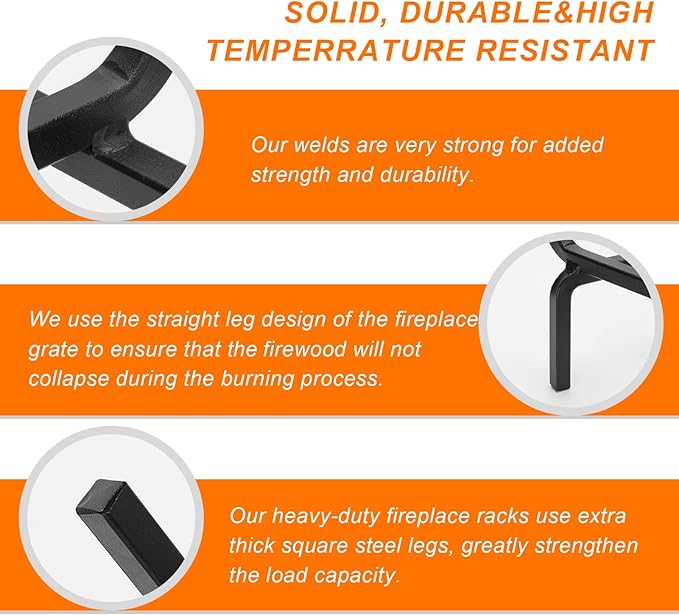 Fireplace Log Grate, Small 14Inch Heavy Duty Solid Steel Wood Rack Stove Firewood Holder for Indoor Hearth Outdoor Fire Pit Chimney Hearth Kindling Tool