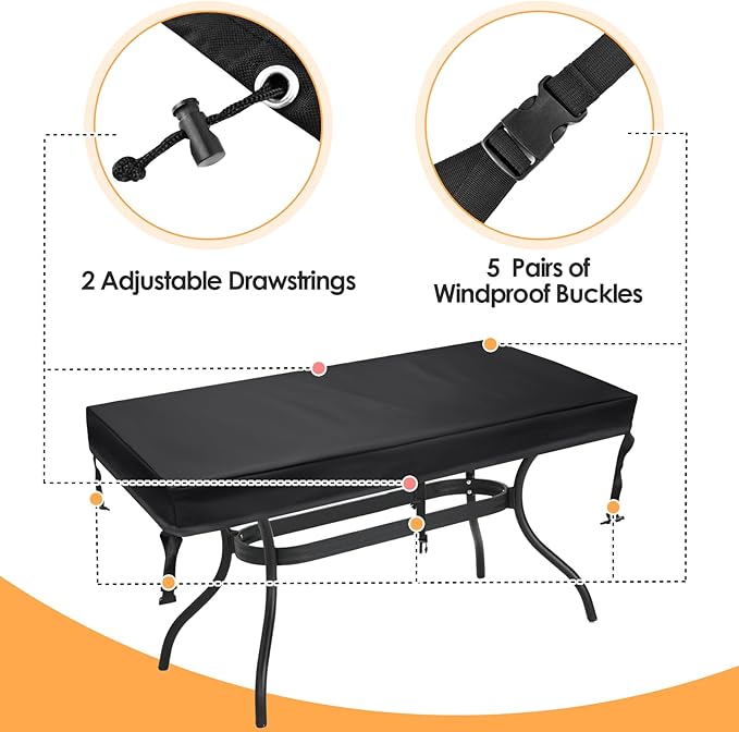 TOHONFOO Rectangular Patio Table Cover - Waterproof Anti-UV Outdoor Dining Table Cover - Outdoor Patio Furniture Cover 75" L x 40" W x 6" H