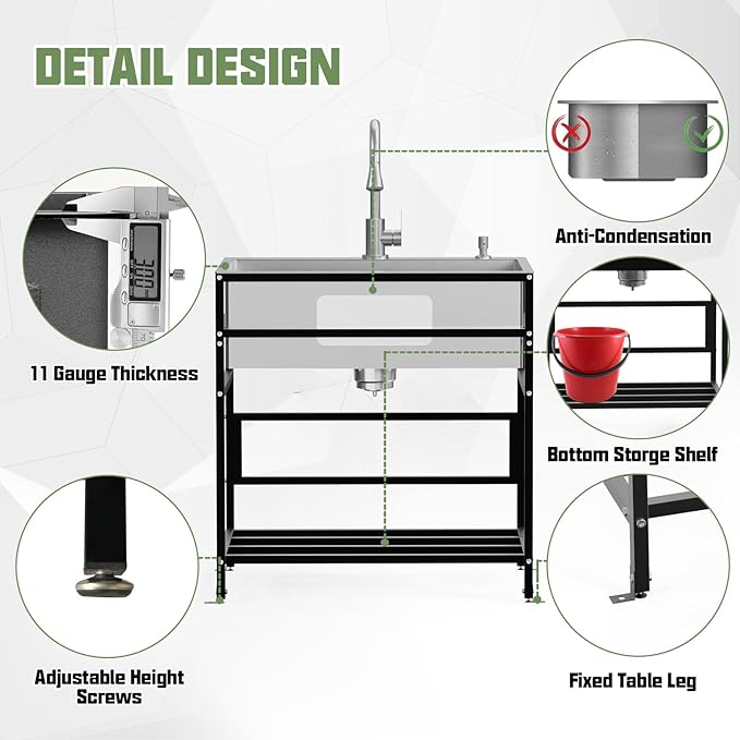 30x18 Inch Stainless Steel Utility Sink-Freestanding Laundry Sink Practicality With Accessories Stainless Functional Faucet,Soap Dispenser, SS Sink Grid For Laundry,Garage,Outdoor Kitchen,Garden...
