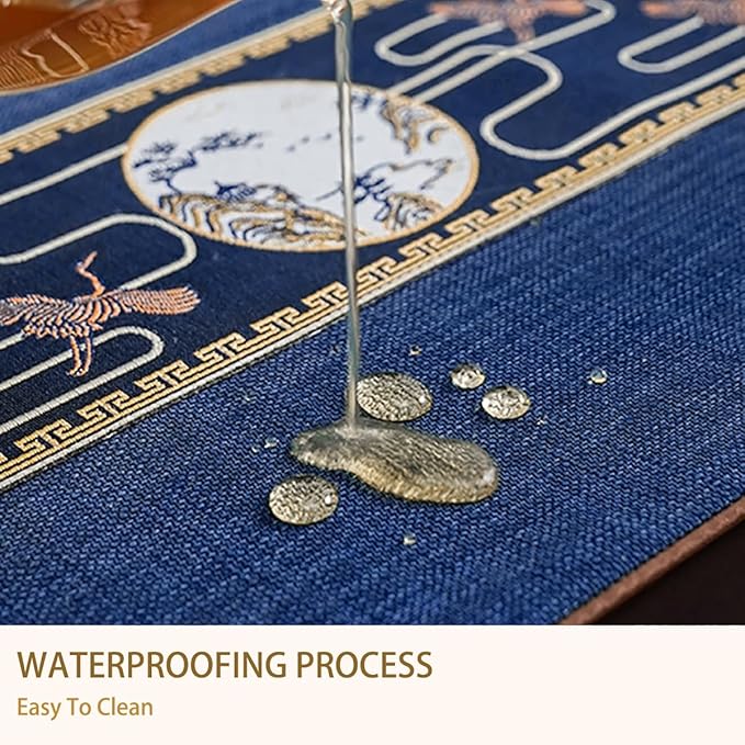 Embroidered Tassel Table Runner Chinese Style Landscape Painting Waterproof Cotton Linen Holiday Kitchen Dining Table Decoration for Home Party Decor 13x72 Inch (Rad)