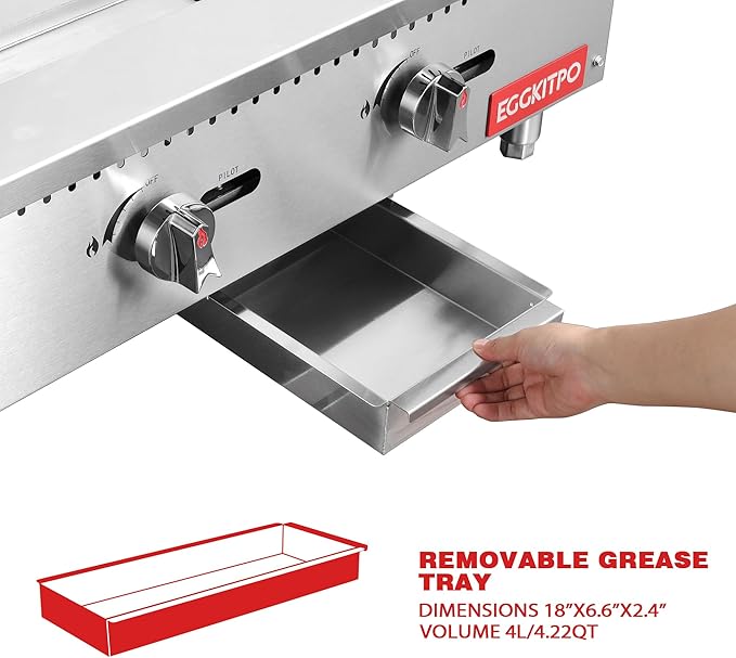 EGGKITPO 36 Inch CSA Certified Commercial Propane/Natural Gas Griddle Manual Controls 90,000 BTU Countertop Flat Top Grill Hot Plate with Independeent Knob 3 Burners Teppanyaki Grill for Restaurant