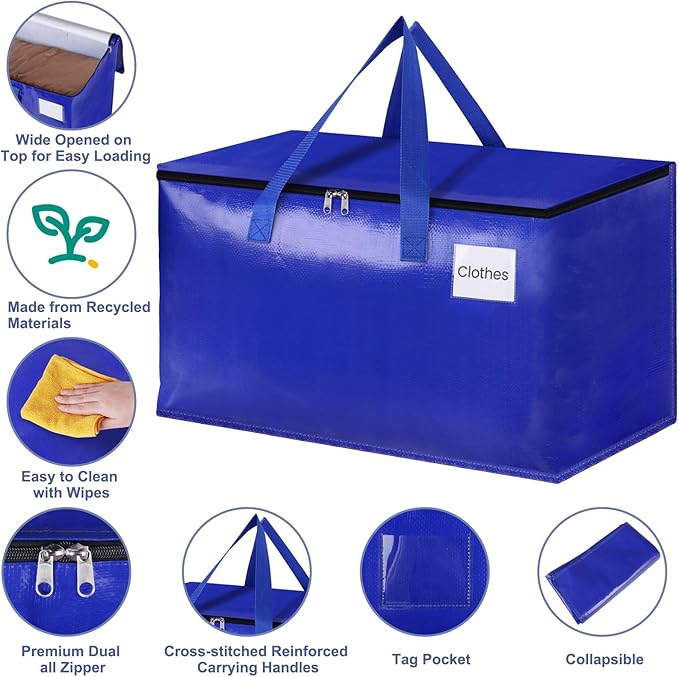 StorageRight Moving Bags-Heavy Duty Moving Boxes, Storage Totes with Zipper, Reinforced Handles and Tag Pocket-Collapsible Moving Supplies for moving, Storage and Travel 93L(Four Colors-6 Pack)