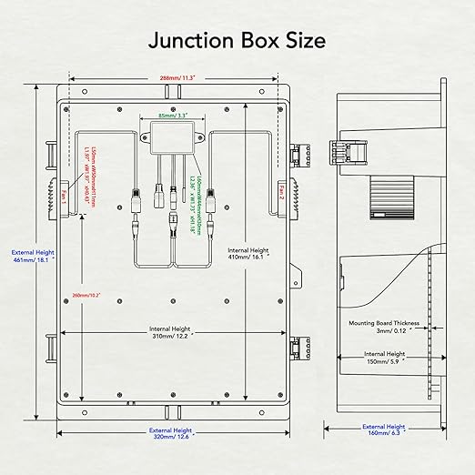 Outdoor Electrical Box, Waterproof Electrical Junction Box IP65 ABS Plastic Enclosure with Fan & Thermostat, Mounting Plate and Hinged Lid (18.1" Hx 12.5" L x 6.3" W)