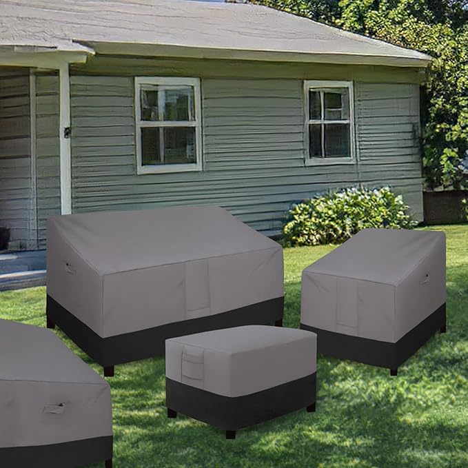 Easy-Going Outdoor Ottoman Cover, Waterproof Patio Ottoman Cover, Heavy Duty Outdoor Furniture Cover with Padded Handles (28"x28"x17", Gray/Black)