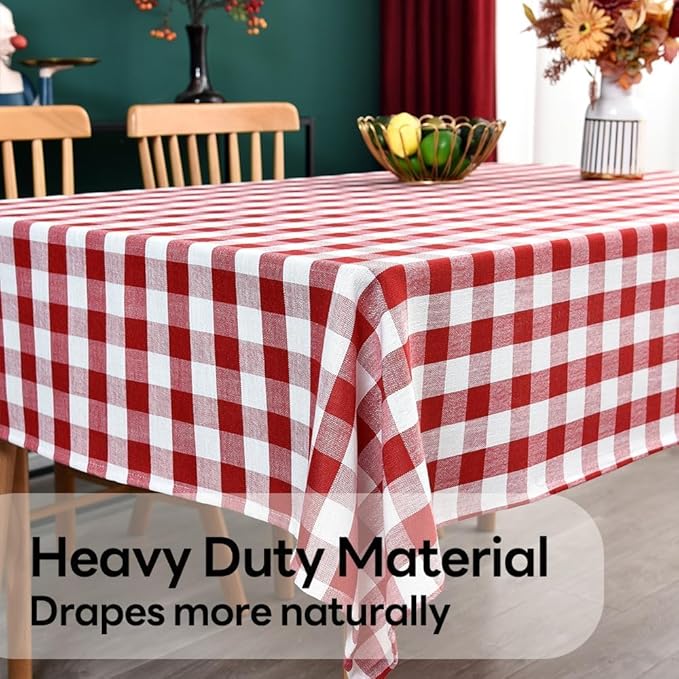 Gingham Table Cloth for Rectangle Tables red Checkered Plaid Tablecloth Heavy Duty Cotton Blend Washable & Wrinkle Table Cover for Outdoor Kitchen Dining Picnic Camping (60x84 Inch)
