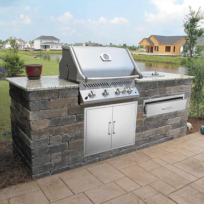 Outdoor Kitchen Single Drawer 30" Stainless Steel BBQ Single Drawer -30" W x 6.5" H x 23" D Enclosed Built-in Drawer Flush Mount for Outdoor Kitchens & BBQ Islands