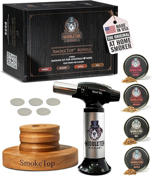 SmokeTop Cocktail Smoker Kit and Torch with Cherry, Hickory, Maple, and Oak Wood Chips - Cocktail Smoker Kit & Chips for Old Fashioned Cocktails, Whiskey, & Bourbon - NO Butane Included