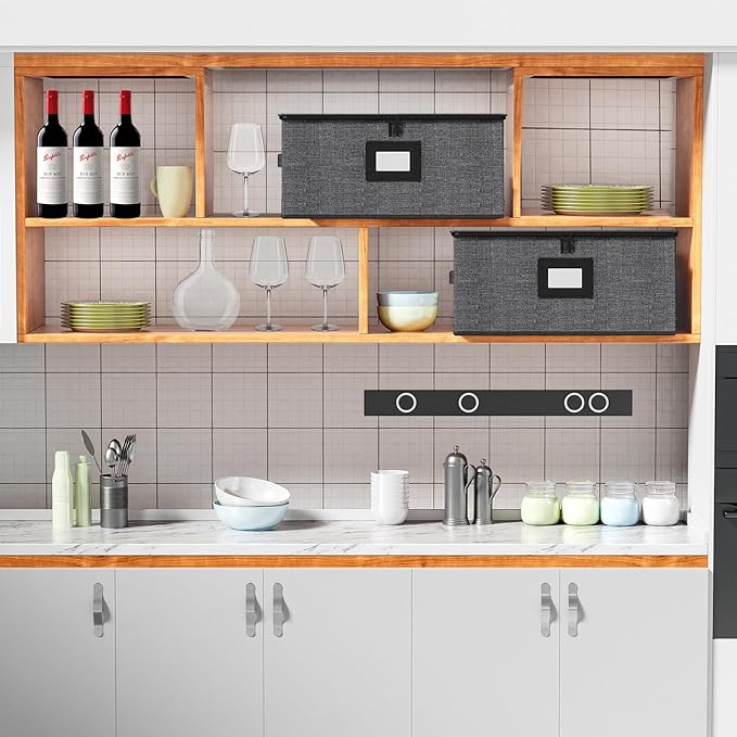 Aokeyee Wine Glass Storage Box Containers with Dividers - 2 Pack Stemware Storage Cases for 24 Crystal Glasses, Drinkware, Hard Shell for Moving & Protection(17'' x 12.8'' x 10.25'', Grey)