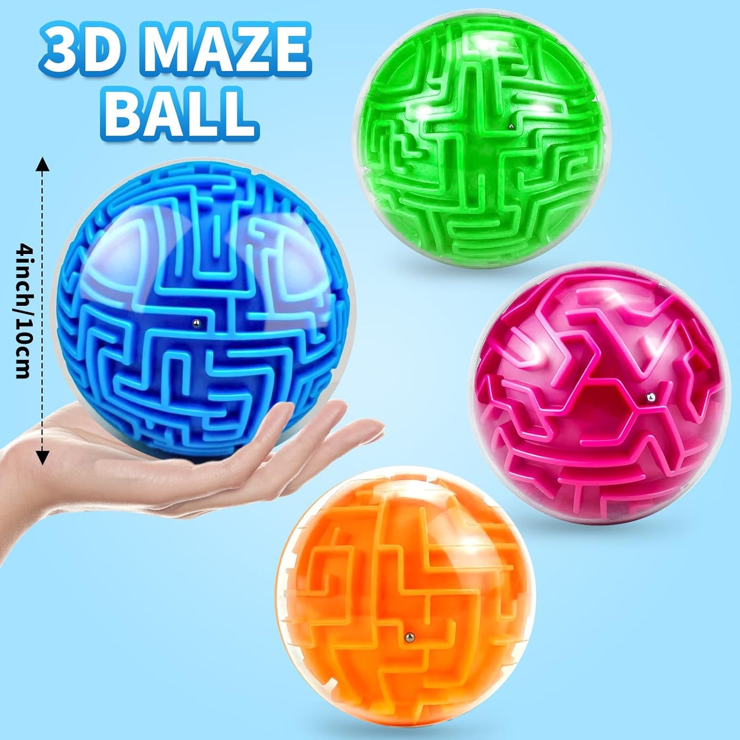 YongnKids 4 Pack 3D Puzzle Maze Ball Toys| Brain Teaser Puzzles Maze Game for Adults & Kids Ages 8-12 13+ Gifts, Games for Adults and Family Best- Easy & Medium & Hard Challenges