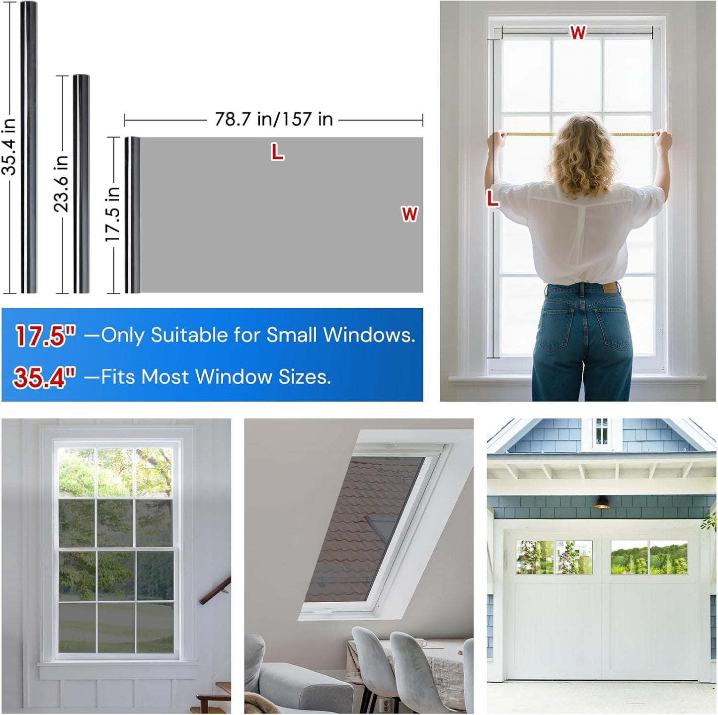 Homein One Way Privacy Window Film with Tool Window Tint for Home See Out Not in Heat Control Sun Blocking Mirror Reflective Anti UV Covering Static Cling No Glue Black-Sliver 23.6 x 157.4 inch