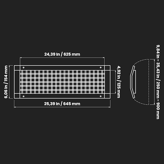 Repa Market 25" x 5" Inch Air Grille for Round Spiral Ducts - Adjustable Double Louvre Blade - Galvanized Ventilation Cover - Side Fit Round Surface Canal Ducting from 9.84" to 35.43" Inches