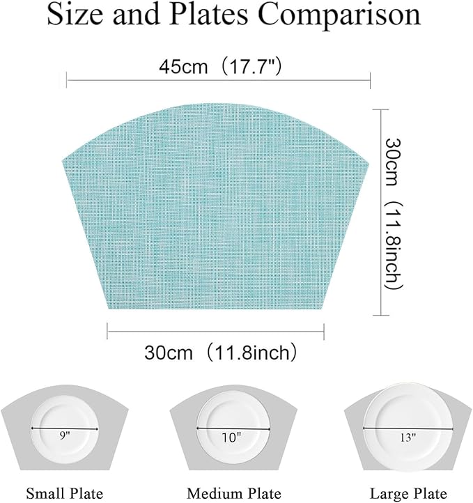 SHACOS Wedge Placemats Set of 4 Woven Vinyl Round Table Placemats Wipe Clean Round Table Mats Indoor Outdoor, Blue