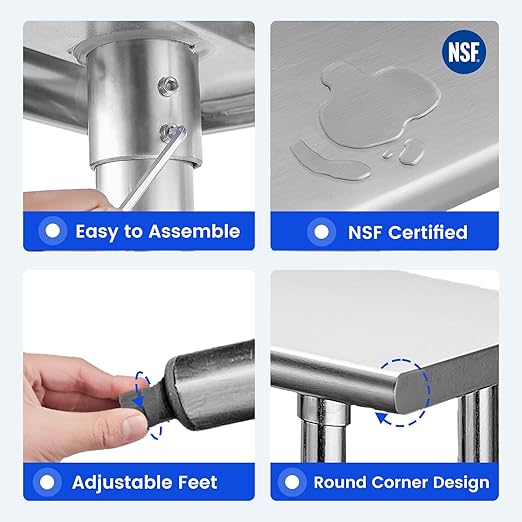 Hally Stainless Steel Table for Prep & Work 14 x 24 Inches, NSF Commercial Heavy Duty Table with Undershelf and Galvanized Legs for Restaurant, Home and Hotel